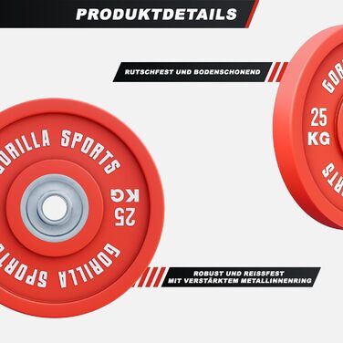 Пластини GORILLA SPORTS 5-25 кг, чавунні, прогумовані, олімпійські