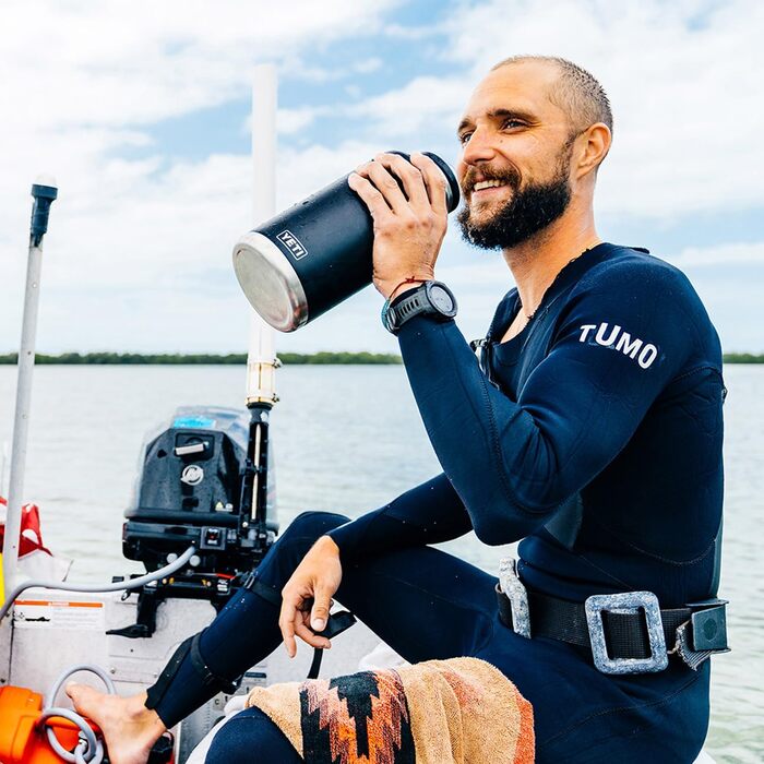 Термос YETI Rambler 1,8 л вакуумний, з нержавіючої сталі, герметичний, з кришкою-тримачем, синій