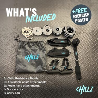 Набір еспандерів CHILLZ для підтягувань, 5 стрічок з різним опором, з ручками, дверним якірцем, сумкою, чорно-сірий градієнт, безкоштовний гід по тренуванням, розроблено професійним тренером