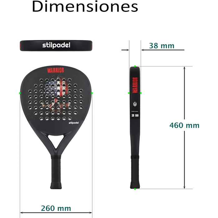 Ракетка Warrior Carbon Padel, 3 K, ромбоподібна форма, з сумкою