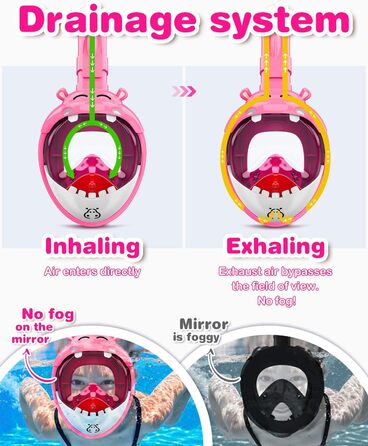 Маска для підводного плавання для дітей, панорамний вид 180, маска на все обличчя, безпечне дихання, маска для дайвінгу, без запотівання та герметичність, підходить для дітей, подарунковий рожевий1