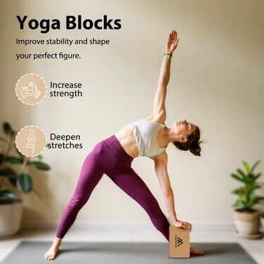 Набір блоків для йоги з Flintronic Cork з 2, 100 натуральний блок для йоги, Cork Block Yoga Blocks Екологічно чистий стійкий натуральний корок, блок для йоги Пілатес Фітнес - з 1 стрічкою опору