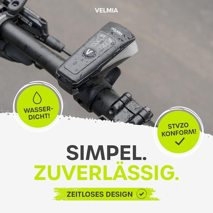 Набір велосипедних LED фар VELMIA StVZO, USB акумулятор, 8,5 годин, водостійкі, переднє і заднє світло, 70 люкс, золотий