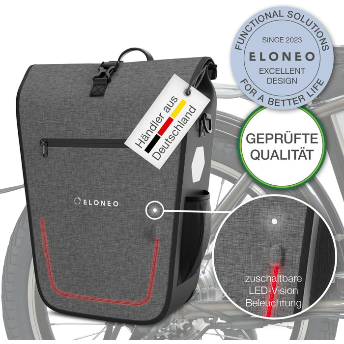 Багажна полиця ELONEO Pannier 25 л, LED, водонепроникна, сіра, для ноутбука