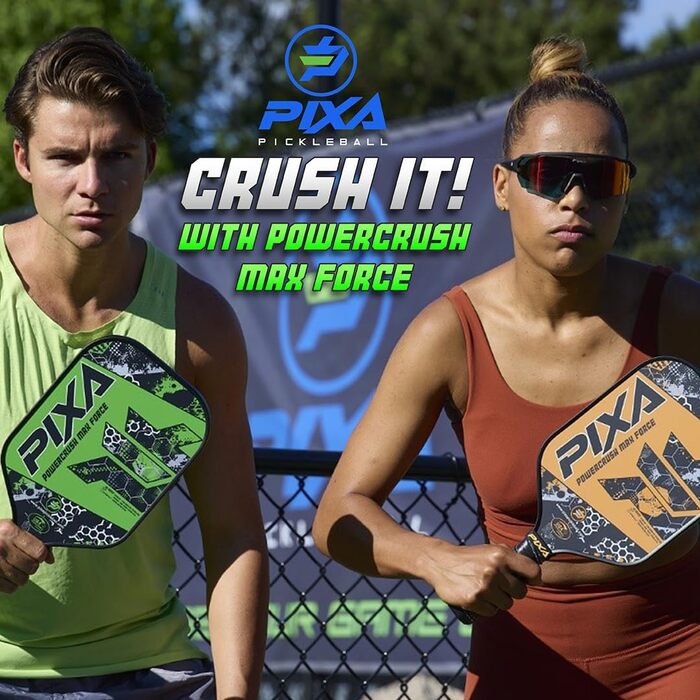 Набір для піклболу PIXA Powercrush Max Force: 2 ракетки з T-300 карбону, SpinMax-покриття, 16 мм, 4 м'ячі, 2 охолоджувальні рушники, сумка, для початківців і досвідчених