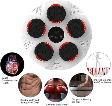 Музичний боксерський автомат LANPEW Настінна боксерська мішень Світлодіодна музична боксерська машина підтримує 9 режимів швидкості Bluetooth і режим підрахунку в приміщенні Дорослі та діти Вправи Бокс Білий Ротонді