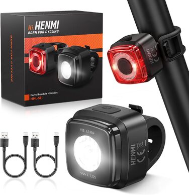 LED набір велосипедних фар HENMI, USB-зарядка, переднє та заднє світло, водонепроникний IPX5, StVZO, для велосипеда