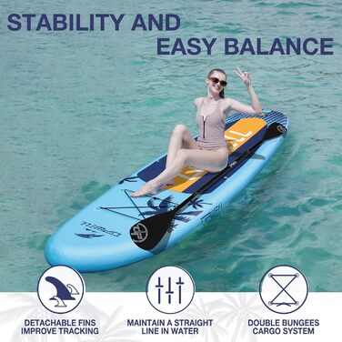 UPWELL Надувна SUP-дошка 320/335 см для дорослих і підлітків з преміум комплектом: рюкзак, 10L суха сумка, весло 2-в-1, страховий лиш, ручний насос, плавники