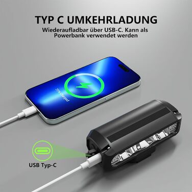Велосипедна фара передня 1200 люменів, USB-C, 3 LED, 4 режими, водонепроникна, легка установка, алюмінієва, для нічної їзди, чорна
