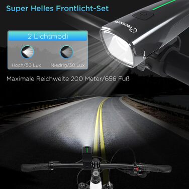 Набір велосипедних LED-ламп evermotor, передня фара StVZO, USB-C заряджання, довга автономність, світло для дітей і дорослих, аксесуари для гірського велосипеда