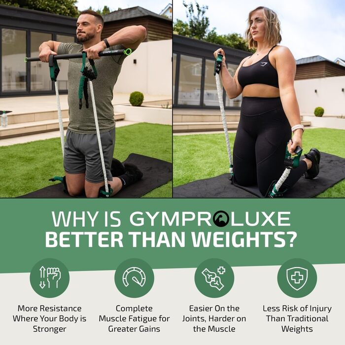 Gymproluxe Оригінальний портативний фітнес-набір – набір еспандерів 90,7 кг для домашнього тренування, чоловіків і жінок, універсальний фітнес-тренажер і пілатес-стик