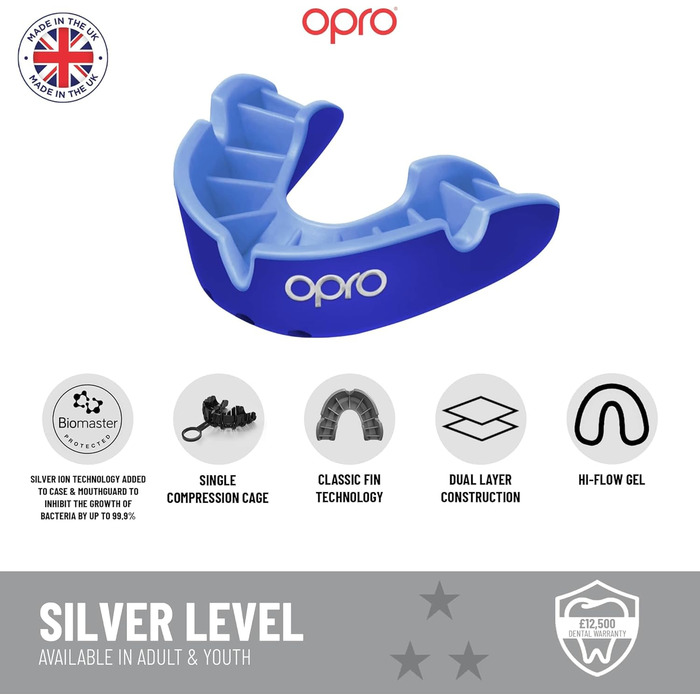 Капа OPRO Silver Level для спорту з чохлом, дорослі та діти