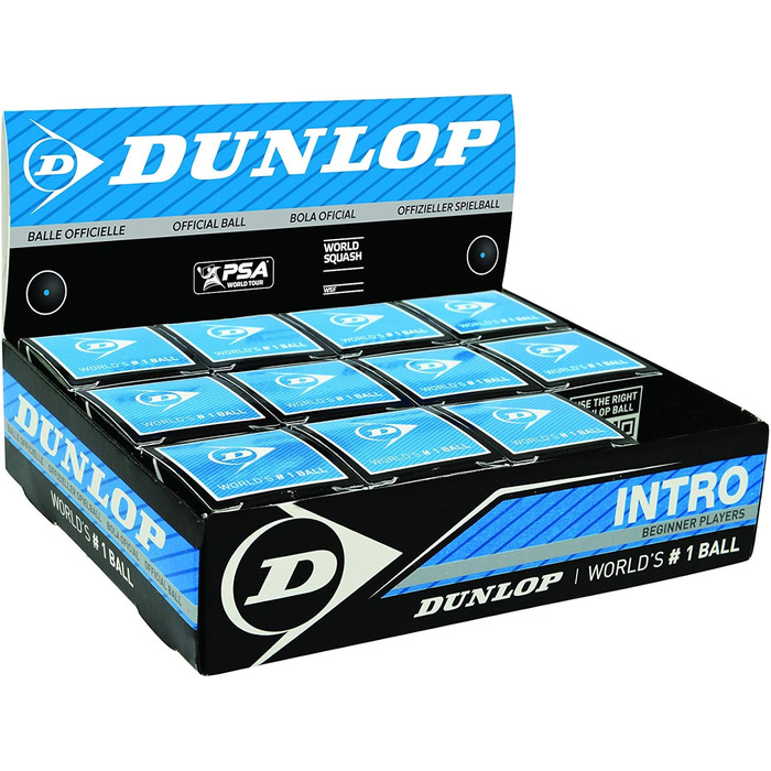 М'яч для сквошу Dunlop Progress, коробка 12 шт., чорний/синій