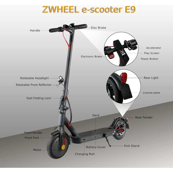 Електросамокат ZWHEEL E9 2023, ABE, 30 км, шини 8.5', 120 кг Max