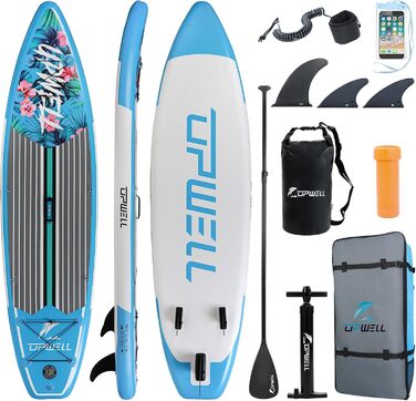 Надувна SUP дошка UPWELL 11'/10'6'/10'2' з аксесуарами: рюкзак, комплект для ремонту, нековзка дека, лиш, 3 плавники, весло та насос