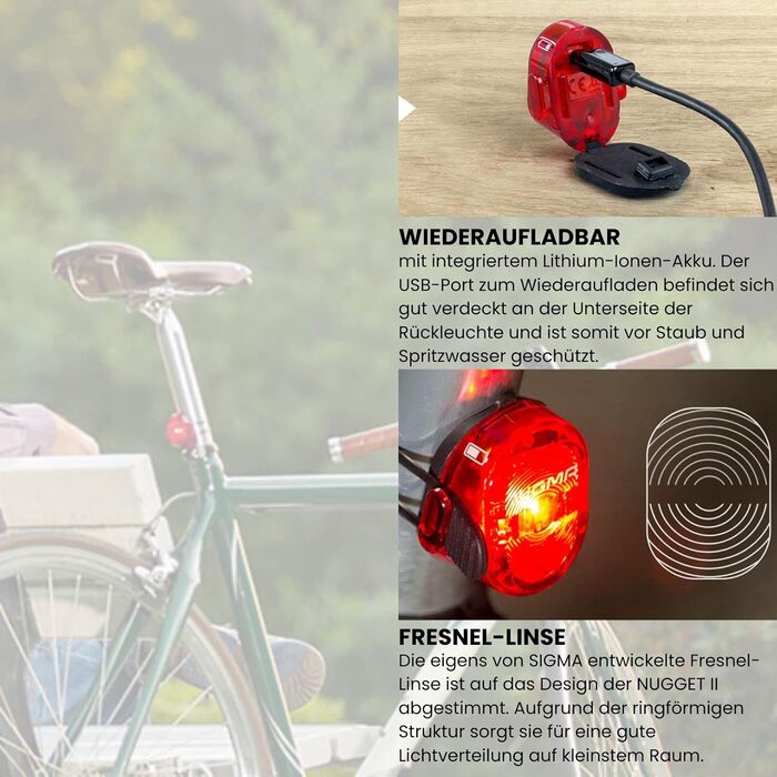 Комплект велосипедних ліхтарів Sigma Sport ROADSTER USB / NUGGET II, 25 люкс, акумуляторні, передня та задня LED фара, StVZO, чорний