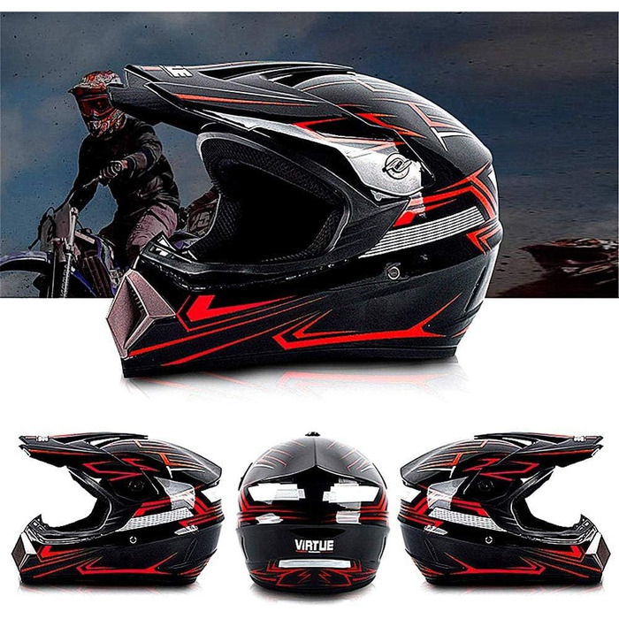 Дитячий мотокросовий шолом D.O.T, повнолицевий, для квадроцикла, BMX, Downhill, червоний, XL (58-59 см)
