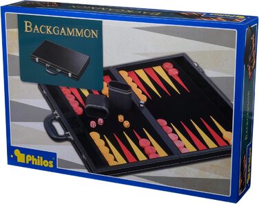 Backgammon Philos Donousa великий, штучна шкіра, чорний/червоний/жовтий