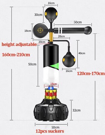 Боксерська груша з регулюванням висоти, всмокт. основа, чорна/зелена
