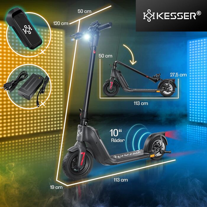 Електросамокат KESSER 40 км, 450 Вт, 10' шини, LCD, тримач для смартфона