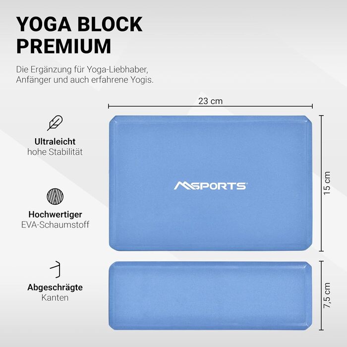 Блок для йоги MSPORTS Yogablock Premium I з 2 упаковок (блакитний, 2 блоки для йоги)