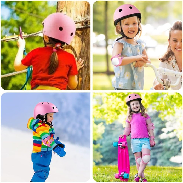 Набір протекторів Udbrud Kids Protectors Gear Set, Наколінники Kids 7 в 1 комплект ударостійкий і ударостійкий для скейтборду, лонгборда, трюкового самоката, велосипеда, роликових ковзанів рожевий