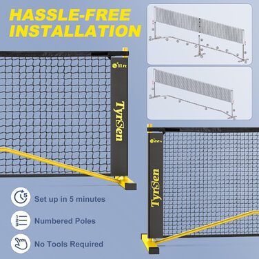Набір сіток TYRSEN Pickleball 6,9 м, 4 ракетки, 6 м'ячів, сумка