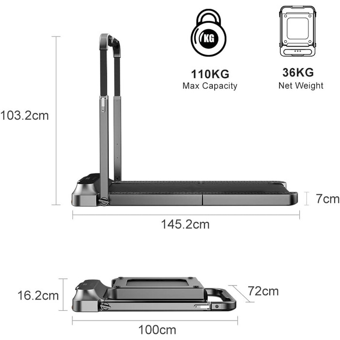 Бігова доріжка WalkingPad R2 складна 1,25 к.с. 0,5-12 км/год Електрична бігова доріжка для дому, економія простору, чорний