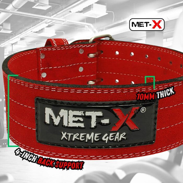 Пояс для важкої атлетики MET-x Premium Nubuck Leather Pro Power Lifting Belt Шкіряний ремінь, міцний, червоний