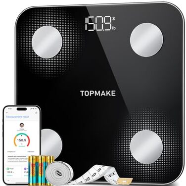 Цифрова вага для тіла з аналізом складу, BMI, Bluetooth, додатком, батарейки та мірна стрічка, модель 2024