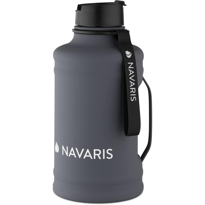 Пляшка для фітнесу Navaris 2,2 літра - з ручкою - пляшка XXL Gym Bottle - спортивна пляшка для води Water Jug - міцна спортивна пляшка з нержавіючої сталі Темно-сірий