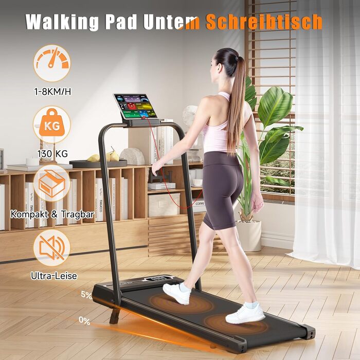 Бігова доріжка Dskeuzeew складана з нахилом 4-в-1, Walking Pad з 5% ухилом для дому