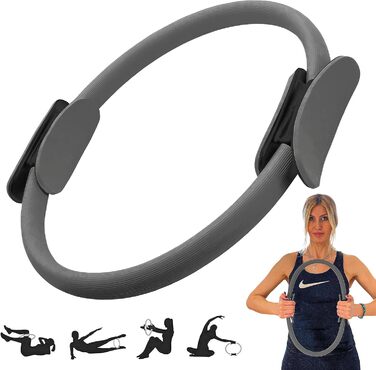 Лебідка Pilates Ring PRO Преміальна якість з м'якою підкладкою, протиковзкою ручкою Кільце опору для тренувань всього тіла, йоги та фізіотерапії Тренажери для домашніх тренувань та студійних тренувань сірого кольору