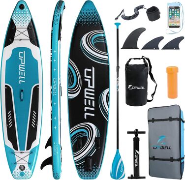 Надувна SUP-дошка UPWELL 11'/10'6'/10'2' з аксесуарами – рюкзак, ремкомплект, нековзке покриття, страхувальний лиш, 3 плавники, весло та ручний насос