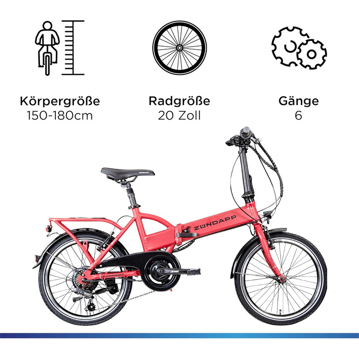 Велосипед 101 E-Bike, складаний, 6 швидкостей, червоний