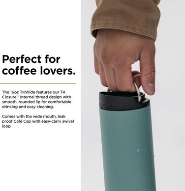 Термос Klean Kanteen Tkwide з кришкою Café Cap, нержавіюча сталь, бірюзово-зелений, 473 мл (16oz)