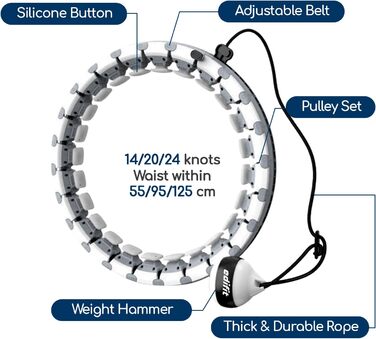 Хула-хуп для дорослих, Діти, Обважнені, Для схуднення, Регулюється розмір, 24 сегменти, Спорт, Фітнес, Ігри, Для початківців і просунутих (сірий)