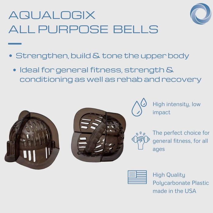 Набір водних гантелей Aquatic Bell із середнім опором, для аквафітнесу, силових і кардіотренувань, з інструкцією, міцний полікарбонат, 1 пара (MRPCBELL)
