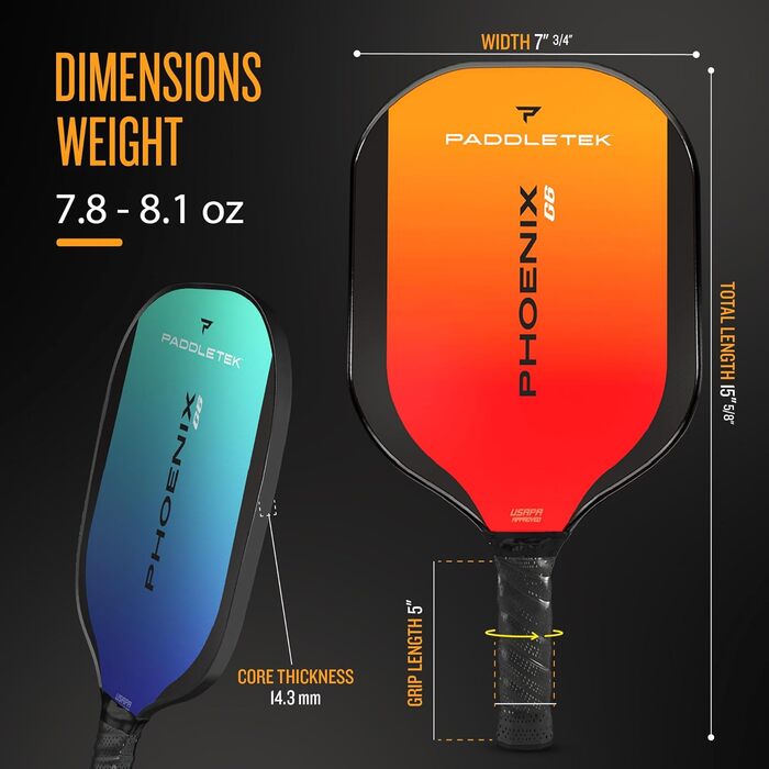 Ракетка Paddletek Phoenix G6 Стільниковий сердечник, полікарбонат, USAPA