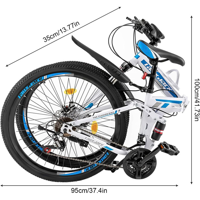 Дюймовий гірський велосипед MTB Велосипед Дискове гальмо Переднє та заднє 21 швидкісне колесо Дротяні колеса Підвіска вилки, підходить від 160 см для жінок та чоловіків (синій), 26-