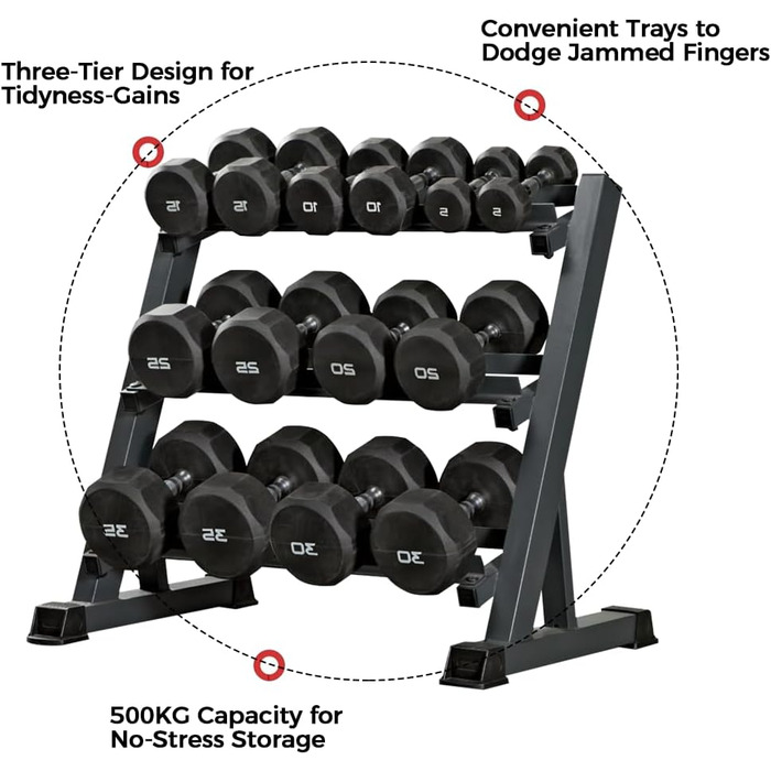 Стійка для гантелей, 3 полиці, 500 кг, для дому