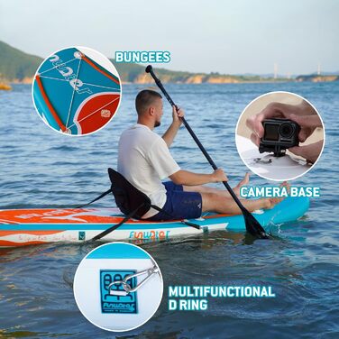 Надувні дошки для веслування FunWater Stand Up Paddleboard Широка стайня з преміальними аксесуарами для веслової дошки SUP Нековзна дека Ультралегкий ISUP для дорослих та молоді помаранчевий / синій