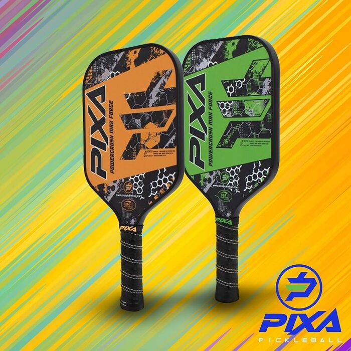 Набір для піклболу PIXA Powercrush Max Force: 2 ракетки з T-300 карбону, SpinMax-покриття, 16 мм, 4 м'ячі, 2 охолоджувальні рушники, сумка, для початківців і досвідчених