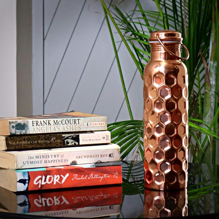 Мідна пляшка для води Craft Trade 1 л, аюрведична, натуральна, з кришкою та чохлом, герметична, для офісу та йоги