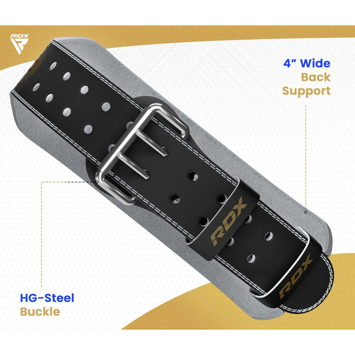 Шкіряний ремінь RDX 4 і 6, 10 отворів, пряжка тренувального ременя, Powerlifiting Fitness, силовий тренувальний пояс Бодібілдинг, м'який пояс для важкої атлетики, чоловіки Жінки L, Чорне золото, 4 дюйми, до 75 символів.