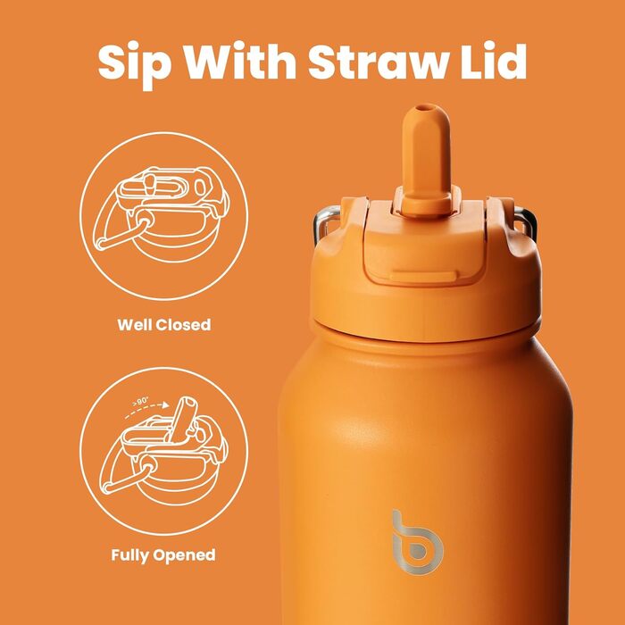 Спортивна пляшка для води bottlebottle, 1л, ізольована, нержавіюча сталь, з трубочкою та контейнером для пігулок, помаранчева