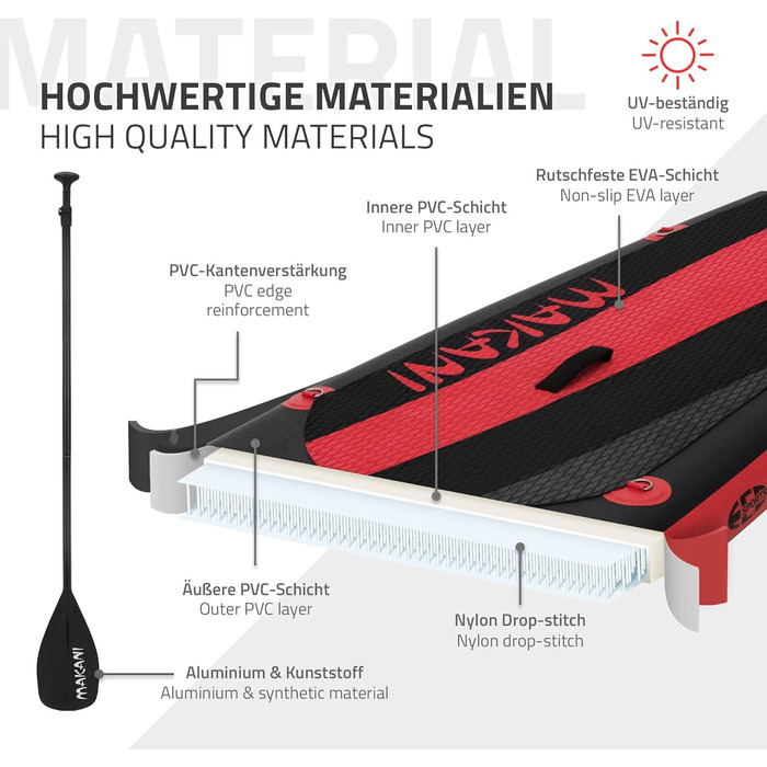 Надувна SUP-дошка ECD Germany Makani 320 см до 150 кг, комплект з алюмінієвим веслом, насосом, аксесуарами, різні кольори