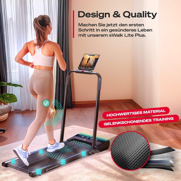 Бігова доріжка Sportstech sWalk Lite/Plus для дому, компактна, з ручним нахилом, до 12 км/год, LED, додаток, пульт