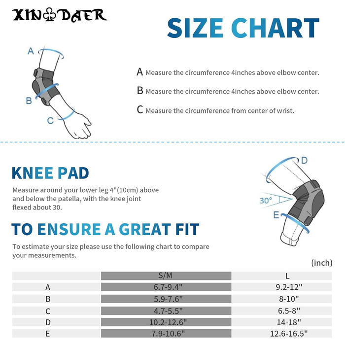 Наколінники XINDAER для дорослих/дітей/підлітків, наколінники та налокітники 3-в-1 для скейтборду, роликових ковзанів, ковзанів, самокатів, роликових ковзанів, велоспорту