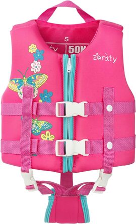 Куртка для плавання Zeraty Kids Life Jacket для малюків з регульованими ременями безпеки Вік 1-9 років / 22-50 фунтів (Pink Flower, M (рекомендований вік 3-6 років))